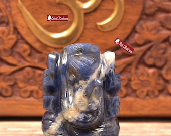ShriRudram Sodalite Ganesh Ganesha Janeu Dhari Top Quality Religious God Gift 94 Grams