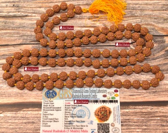 ShriRudram 5 Mukhi Rudraksha Mala / Five Face Rudraksh Rosary Lab Certified 108+1 Beads 10 MM Top Quality