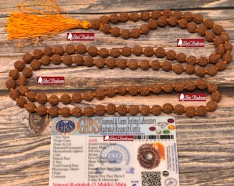 ShriRudram 5 Mukhi Rudraksha Mala / Five Face Rudraksh Rosary Lab Certified 108+1 Beads 7 MM D2