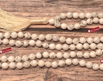 ShriRudram Calm Thoughts Mala, Howlite Mala, Howlite Necklace, Prayer 108 Mala Beads Thoughtful Relief Gift Handmade Mala Stress Relief 8 MM