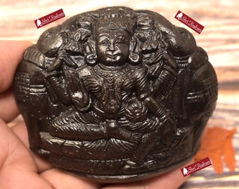 ShriRudram Gaja Laxmi Murti / Gaj Lakshmi Idol Carved on Sudarshan Shaligram Nepal GL197