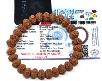 Shri Rudram 9 Mukhi Rudraksha Bracelet / Nine Face Rudraksh Wristlet Java Lab Certified