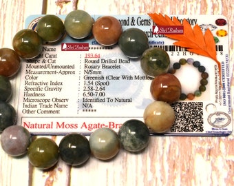 ShriRudram Moss Agate Bracelet Wristlet Beads Free Size Lab Certified 12 MM