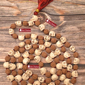 ShriRudram Skull Rudraksha Combination Mala , Meditation Beads, Skull Beads, Kali Beads, Prayer Beads, Buddhist Beads, Hindu Bead Mala