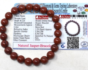 ShriRudram Natural Red Jasper Bracelet Wristlet Beads Adjustable Free Size Lab Certified 8 MM