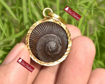 ShriRudram Surya Narayn Sudarshan Shaligram Pendant / Sudershan  Shaligram Brass PanchDhatu Locket Nepal NBL112