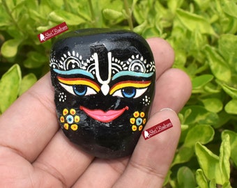 ShriRudram Decorated Sudarshan Shaligram / Painted Krishna Saligram Shila Stone Religious Gift Gandaki Nepal PSL60