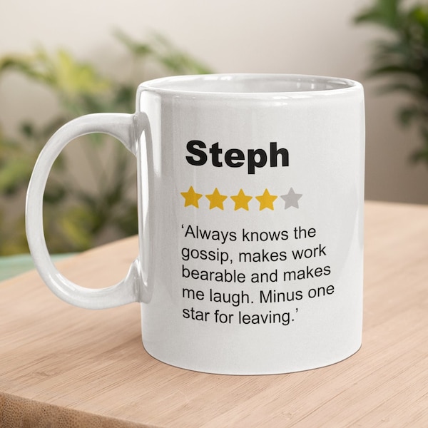 Personalised Funny Leaving Review Mug / Laughing, Joke, Good humour, Work leaving gift, Funny New Job Cup, Good luck in new job