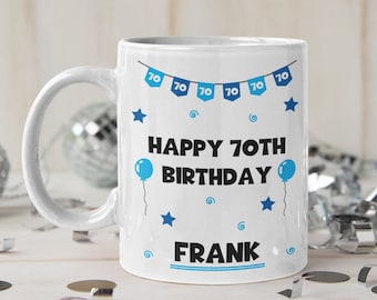 70th Birthday Gift, Personalised 70th Birthday Mug, Seventy, 70, Personalised Happy 70th Gifts
