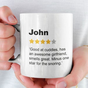 Personalised Funny Review Mug / Laughing, Joke, Good humour, Anniversary Boyfriend / Girlfriend / Friend Gift