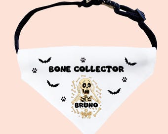 Personalised Bone Collector Dog Halloween Bandana, Dog Halloween Outfit, Funny Halloween Dog Collar, Funny October Birthday Dog Gift