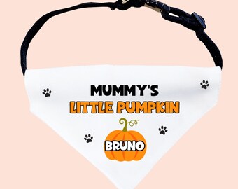 Personalised Mummy’s Little Pumpkin Halloween Dog Bandana, Cute Pumpkin Dog Outfit, Funny Halloween Dog Costume, Halloween Pet Accessory