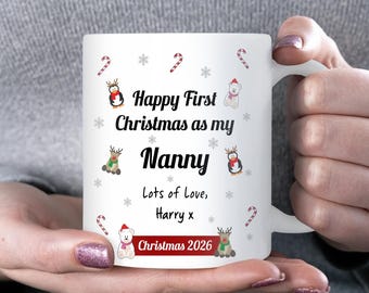 Personalised First Christmas Nanny, New Nanny Keepsake, First Christmas Mug, Present for Nanny, New baby Grandparent, 2026 baby