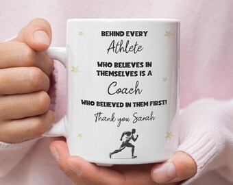 Personalised Athlete Thank You Mug, Behind Every Athlete Mug, Sports Coach Gift, End of Term Coach Present, Track and Field Gift for Coach