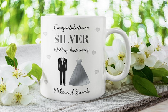 Personalised Silver Wedding Anniversary Mug, 25 Years Married, Grandparents Mum Dad Husband Wife, Friends, 25th Anniversary Wedding - Etsy Personalised Silver Wedding Anniversary Mug, 25 Years Married, Grandparents Mum Dad Husband Wife, Friends, 25th Anniversary Wedding - Etsy