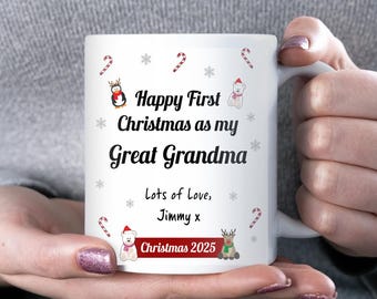 Personalised First Christmas as My Great Grandma Mug, Baby Keepsake Gift, Christmas Gift for New Great Grandma, 2025 Baby Great Grandma Xmas