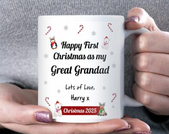 Personalised First Christmas as My Great Grandad Mug, Christmas Great Grandchild Keepsake Gift, 2025 Christmas Gift for New Great Grandad