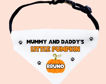Personalised Mummy and Daddy Little Pumpkin Halloween Dog Bandana, Funny Halloween Dog Collar, Pumpkin For Dog, Cute Dog Halloween Outfit
