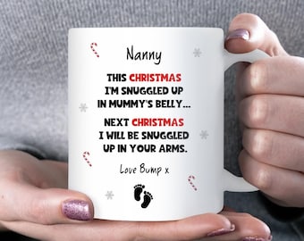 To Nanny at Christmas From Bump Mug, New Nanny Christmas Gift, Pregnancy Announcement Mug, First Christmas as Nanny Gift, Keepsake From Bump