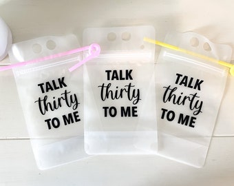 Talk Thirty to Me Drink Pouches: 30th Birthday Party Decor