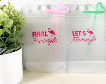 Flamingo Bachelorette Party Drink Pouch: 'Let's Flamingle' Design
