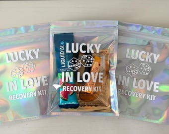 Lucky In Love Bachelorette Hangover Kit Bag Vegas Bachelorette Recovery Kit Casino Bachelorette Rocovery Kit Bag