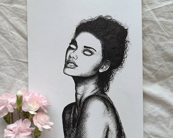 Ink drawing portrait/ watercolor portrait