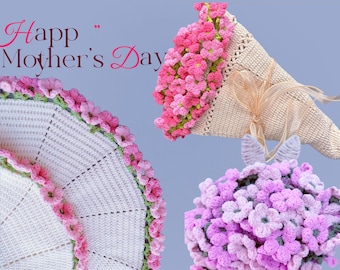 Hydrangea Bouquet Blanket Crochet Pattern for 3 in 1 Bundle - Mother's Day Gift Idea