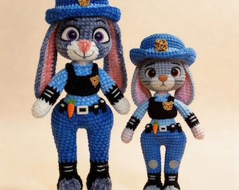 Op Zootopia geïnspireerde Judy Hopps-pop haakpatroon konijn Judy's politie-uniform pdf
