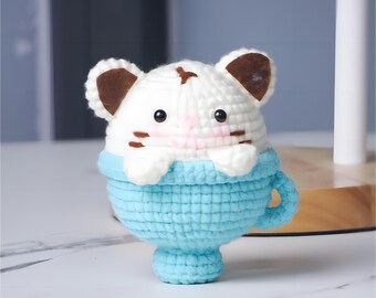 Modello all'uncinetto amigurumi per gatto da tazza da tè fatto a mano - Facile da seguire