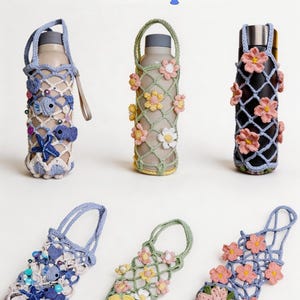 3i1 Mesh Hollow Cup Mysig Virkad Macaron Blomma Kopp Ärm Mönster Vattenflaskhållare PDF