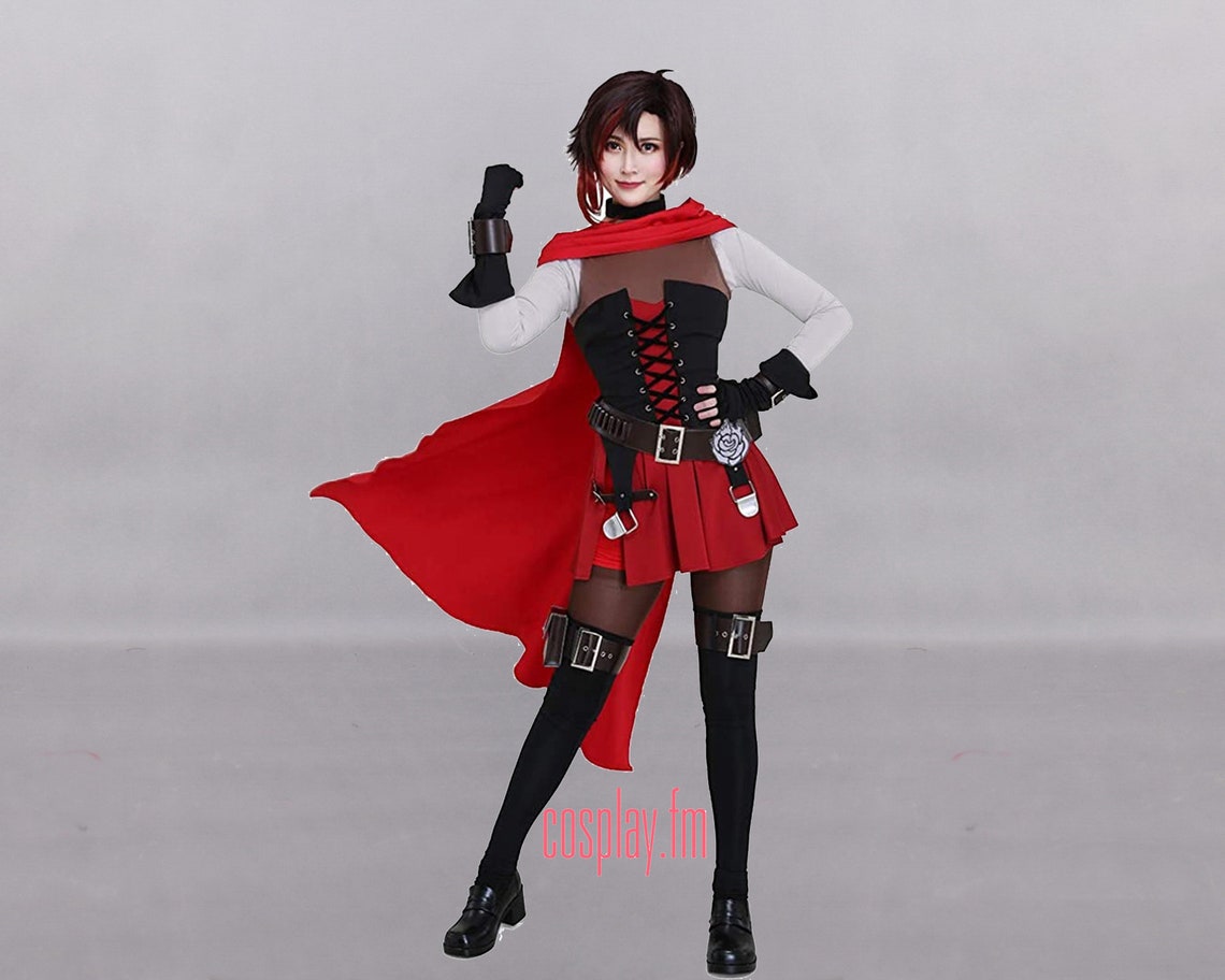 RWBY Ruby Rose Cosplay Costume With Cloak and Belts Set | Etsy