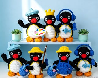 Pingu Crochet Pattern PDF | 4 in 1 Amigurumi | Music, Painter, Waving Hello, Fisherman | Instant Download