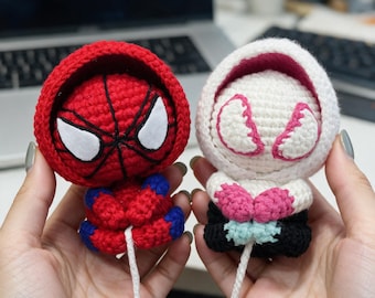 Spider-man Inspired Crochet Pattern, Kitty Hooded Spider Keychain Bag Charm, Car Hanging , Amigurumi Tutorial PDF