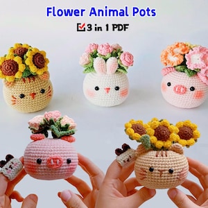 Schattige bloem dierenpotten gehaakt pdf Mini bloempotten keuken gehaakte namigurumi 3-in-1 patronen