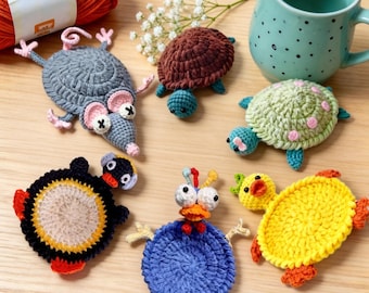 5-in-1 Bouncy Stress-Relief Animal Coaster Crochet Pattern PDF | Fun Home Decor