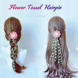 Mönster för virkade hårnålar med blommor, boho hårspänne med blommor, gör-det-själv (PDF-mönster)