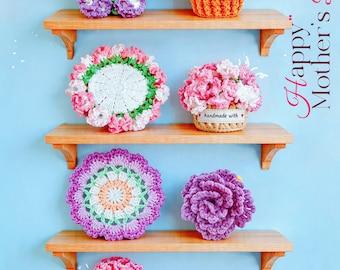 4-in-1 Carnation Bouquet Crochet Coaster Pattern, Flower Basket Coaster, Lace Floral Cup Mat, Mother’s Day Gift