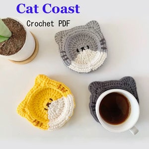 Schema all'uncinetto per sottobicchiere a forma di gatto in amigurumi - Come realizzare all'uncinetto un portabicchieri a forma di gatto