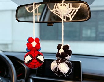 Spider-Man Crochet Pattern, SpiderMan Car Mirror Hanging Amigurumi, Superhero Keychain & Bag Charm, 4 Eye Styles, Digital PDF