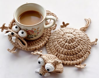 Upside Down Squirrel Crochet Coaster Pattern, Funny Animal Mug Rug PDF (Instant Download)
