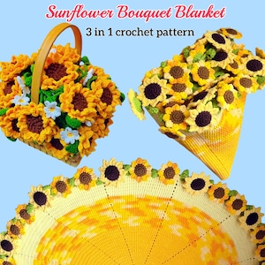 3 in 1 Bundle Handmade Crochet Tutorial for Sunflower Blanket - Mother&#39;s Day Gift