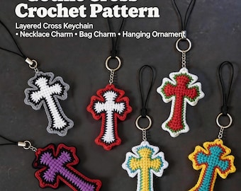 Gothic Cross Crochet Pattern, Layered Cross Keychain, Necklace Charm, Bag Charm, Halloween gift Cross decor Download PDF