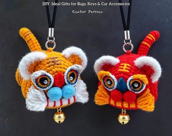 Lucky Tiger and Lion Dance Crochet Pattern PDF, 2 in 1 Bag Car & Home Hanging Decor