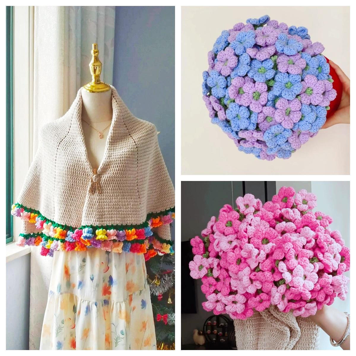 アジサイブーケブランケットかぎ針編みパターン（3 in 1バンドル