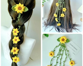 ひまわりの妖精ヘアクリップの編み図（PDF）｜花のヘアアクセサリーの
