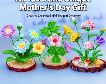 Flower Bouquet Crochet Pattern, Daisy Carnation Lucky Clover 3 in 1 PDF, Mother's Day Gift