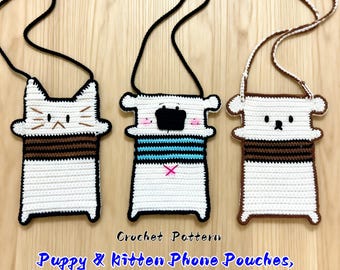 Crochet Pattern: Puppy Cat Phone Pouches, Coasters (Digital Download)