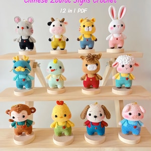Schema all'uncinetto dei segni zodiacali cinesi: 12 in 1 PACCHETTO DI SCHEMI Amigurumi per animali del capodanno cinese