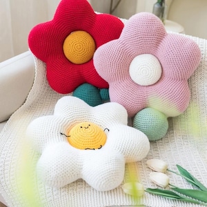Crochet Flower Pillow Pattern 2-in-1 Plush Daisy Cushion & Flower Plushie (PDF Download, US Terms)